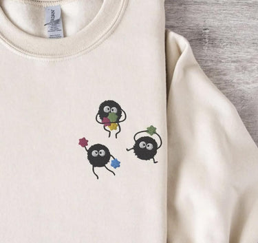 Embroidered Soot Long Sleeve Shirt | Embroidery Sweater | Anime Gifts | Crewneck Sweatshirt